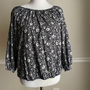 Michael Kors gathered sleeve peasant top in black and white floral